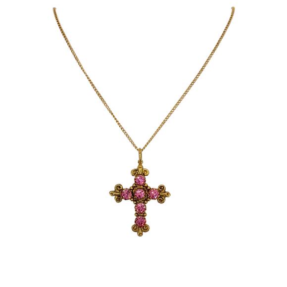 VIRGINS SAINTS & ANGELS VSA Addie Charm Necklace Gold & Pink - Picture 1 of 9